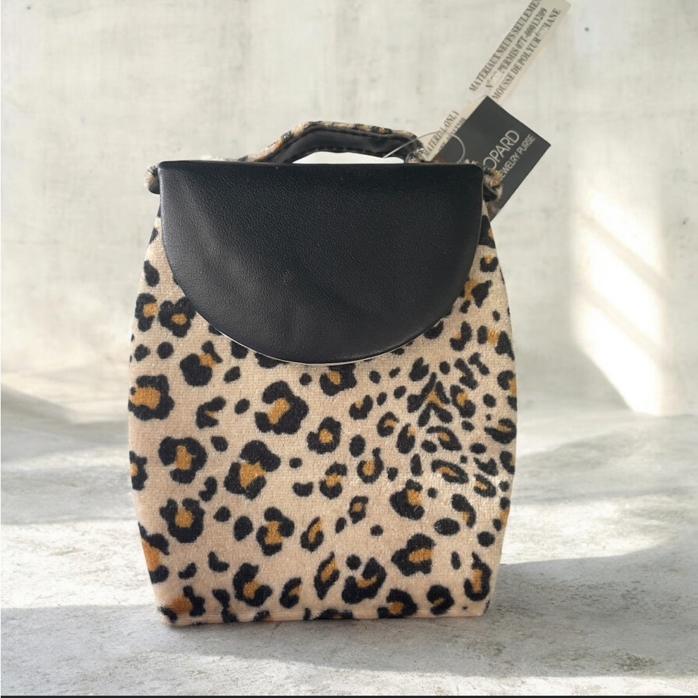 Leopard Print Mini Jewelry Purse with Black Flap